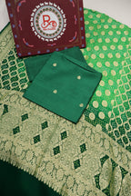 Bottle Green Pure Banarasi Chiniyal Silk Unstitched Suit Set With Pure Khadi Georgette Bandhej Dupatta The Banarasee Aura
