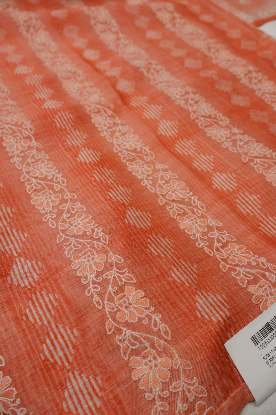 Peach Chanderi Printed and Embroidered Unstitched Suit Set With Chanderi Digital Printed Dupatta The Banarasee Aura