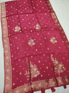 Rani Pink Banarasi Satin Silk Blend Meenakri Woven Unstitched Suit Set With Satin Silk Blend Meenakari Woven Dupatta The Banarasee Aura