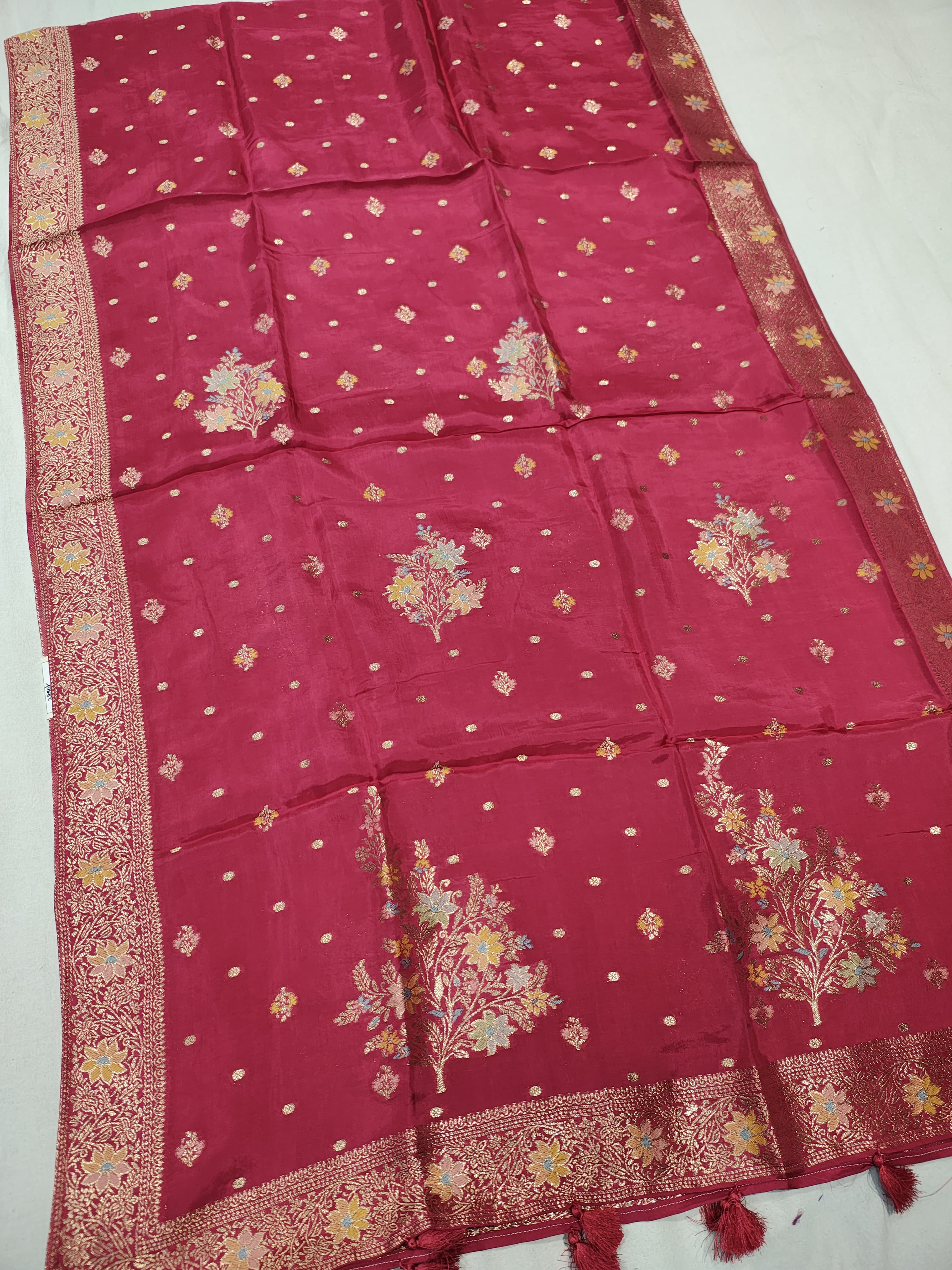 Rani Pink Banarasi Satin Silk Blend Meenakri Woven Unstitched Suit Set With Satin Silk Blend Meenakari Woven Dupatta The Banarasee Aura