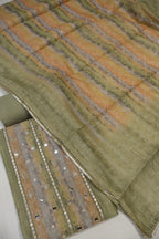 Green Chanderi Embroidered Unstitched Suit Set With Chanderi Digital Printed Dupatta The Banarasee Aura