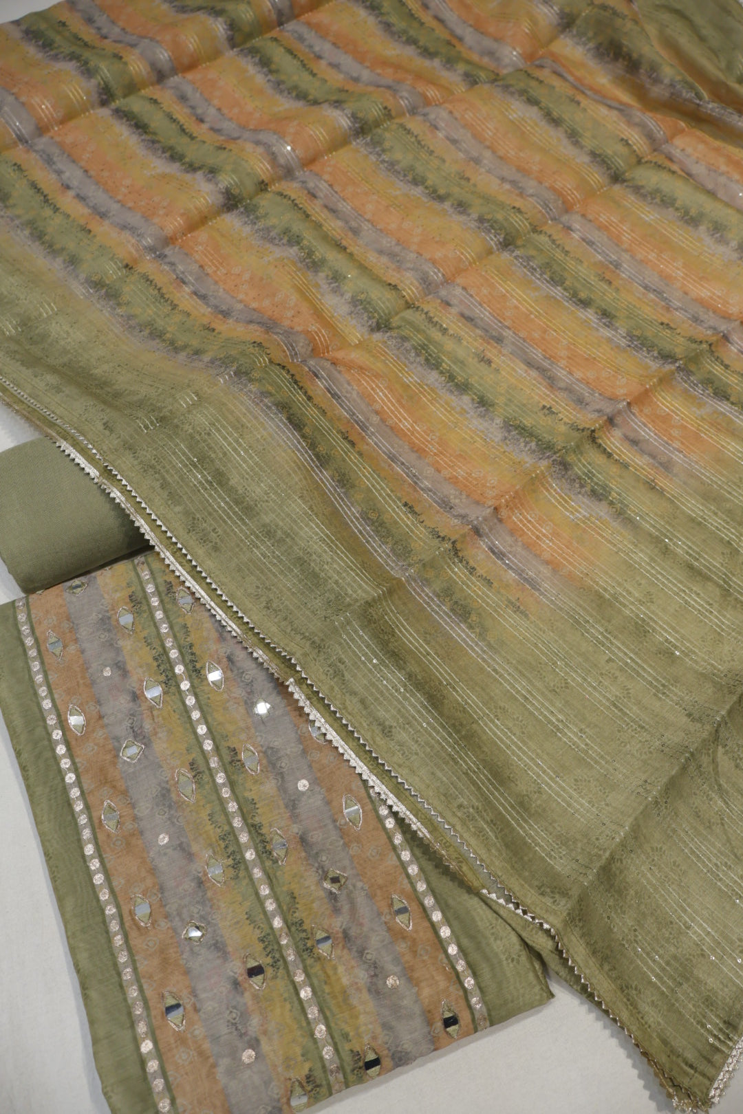 Green Chanderi Embroidered Unstitched Suit Set With Chanderi Digital Printed Dupatta The Banarasee Aura