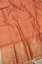 Peach Orange Chanderi Tissue Hand Embroidered Unstitched Suit Set with Chanderi Tissue Sona Roopa Dupatta The Banarasee Aura