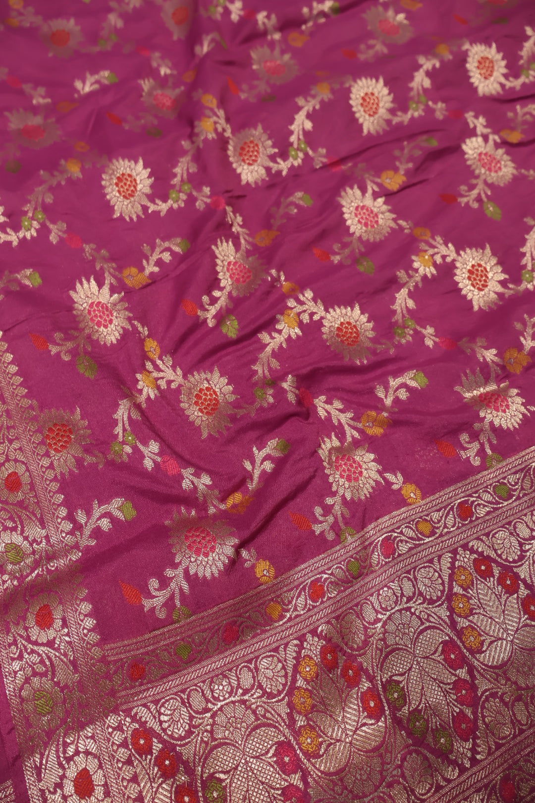 Magenta Satin Silk Tilfi Meenakari Woven Unstitched Banarasi Suit Set The Banarasee Aura