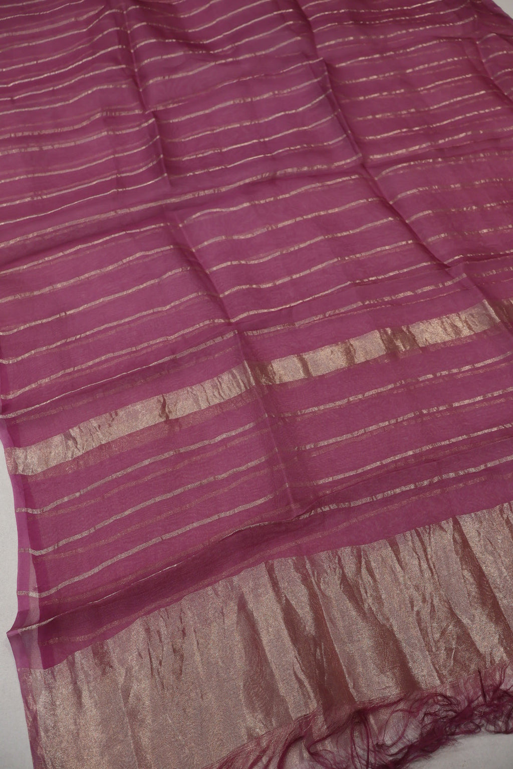 Purple Wine Banarasi Pure Tissue Silk Hand Embroidered Unstitched Suit Set with Pure Tissue Organza Stripes Dupatta The Banarasee Aura