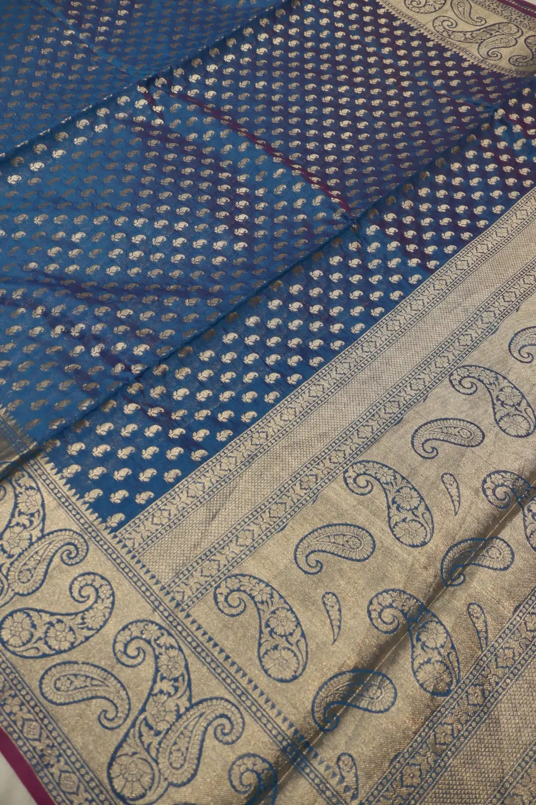 Royal Blue - Magenta Chanderi Silk Banarasi Zari Weaved Saree With Blouse The Banarasee Aura