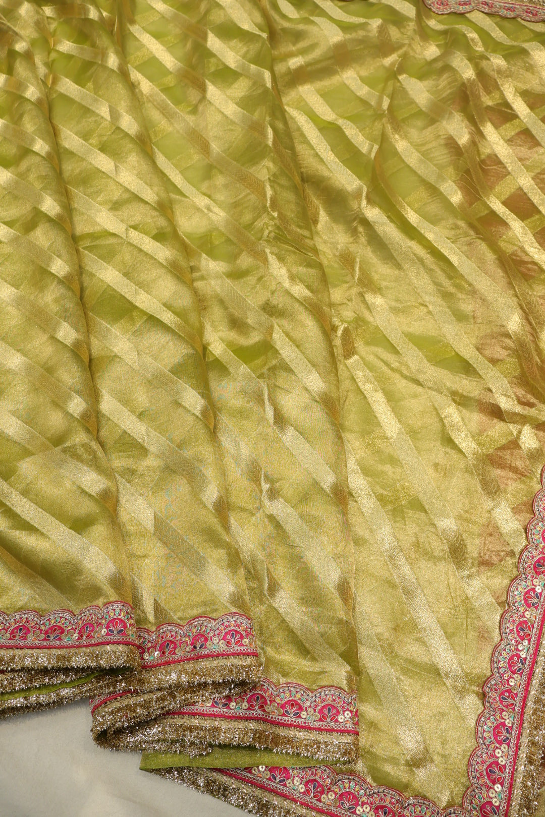 Green - Gold Pure Banarasi Tissue Silk Weaved Saree With Pure Contrast Silk Kadhwa Blouse The Banarasee Aura