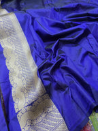 Royal Blue Pure Katan Silk Banarasi Handloom Saree With Blouse The Banarasee Aura