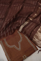 Rose Brown Banarasi Pure Tissue Silk Hand Embroidered Unstitched Suit Set with Pure Tissue Kora Stripes Dupatta The Banarasee Aura