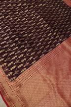 Deep Maroon Pure Mal Chanderi Banarasi Golden Zari Weaved Saree With Blouse The Banarasee Aura