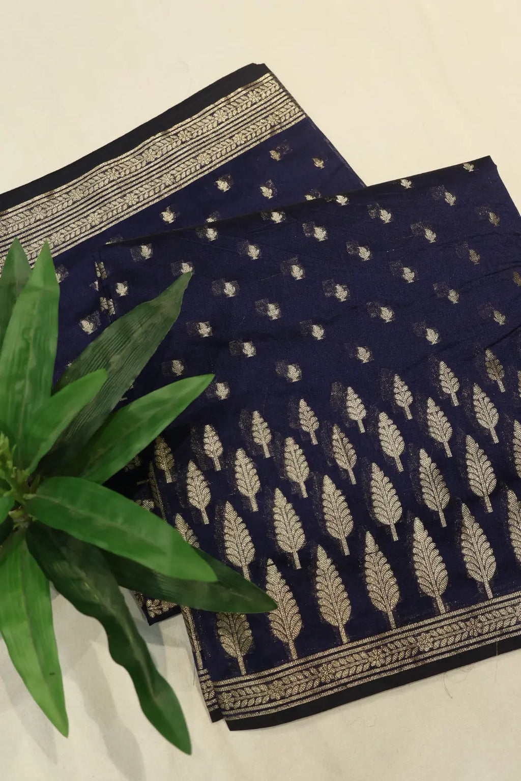 Navy Blue Chanderi Silk Banarasi Zari Weaved Saree With Blouse The Banarasee Aura