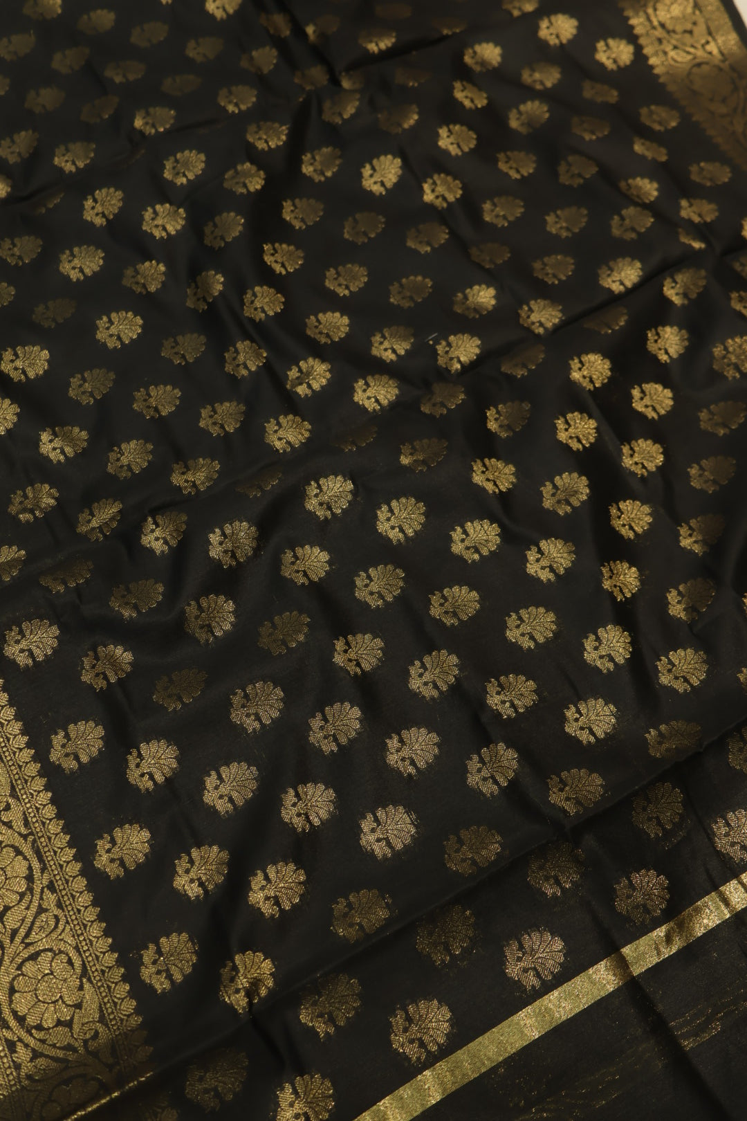 Black Cotton Silk Meenakari Woven Unstitched Banarasi Suit Set The Banarasee Aura