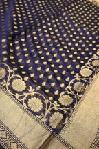Navy Blue Chanderi Silk Banarasi Zari Weaved Saree With Blouse The Banarasee Aura
