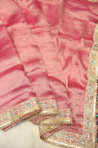 Pink Pure Banarasi Tissue Silk Saree With Contrast Bandhej Blouse The Banarasee Aura