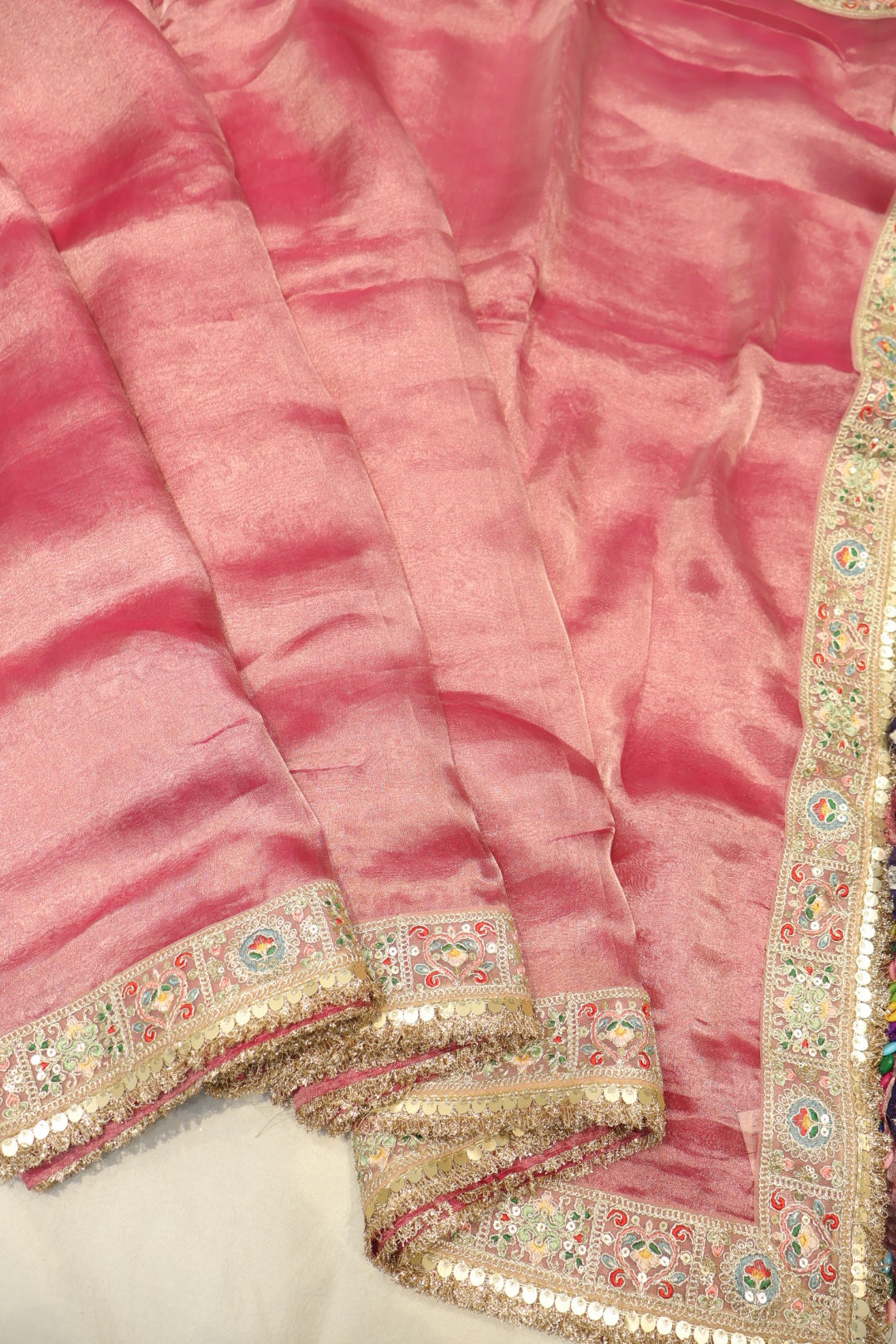 Pink Pure Banarasi Tissue Silk Saree With Contrast Bandhej Blouse The Banarasee Aura