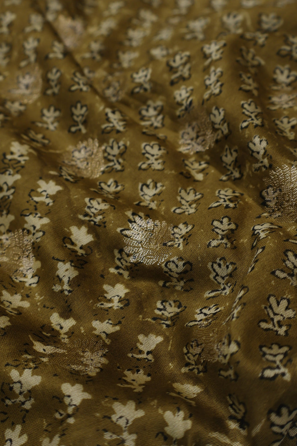 Mustard Olive Banarasi Pure Chanderi Silk Hand Blocked and Woven Unstitched Suit Set With Pure Chanderi Silk Hand Blocked Woven Dupatta The Banarasee Aura