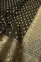 Black Chanderi Silk Banarasi Zari Weaved Saree With Blouse The Banarasee Aura