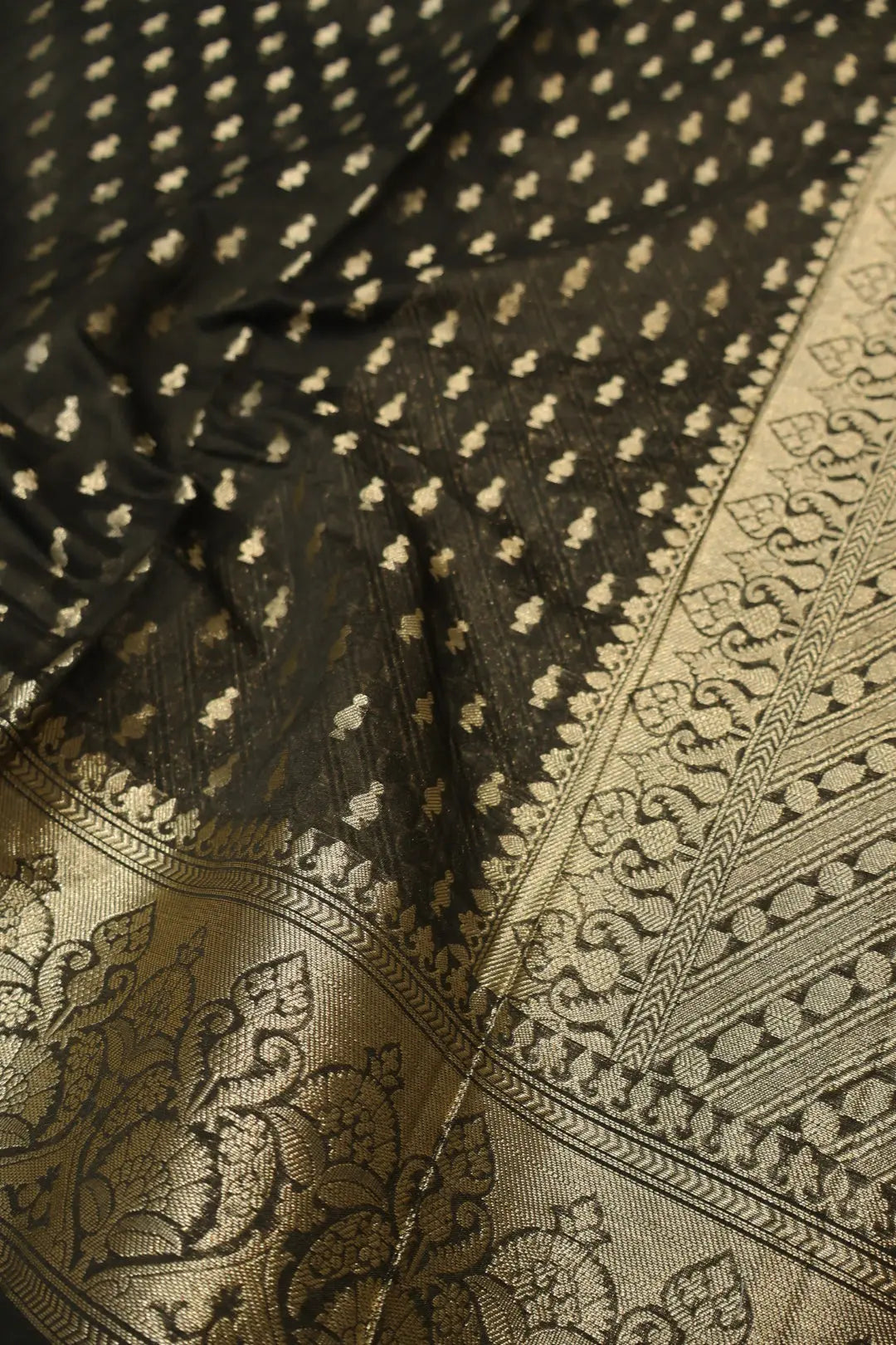 Black Chanderi Silk Banarasi Zari Weaved Saree With Blouse The Banarasee Aura
