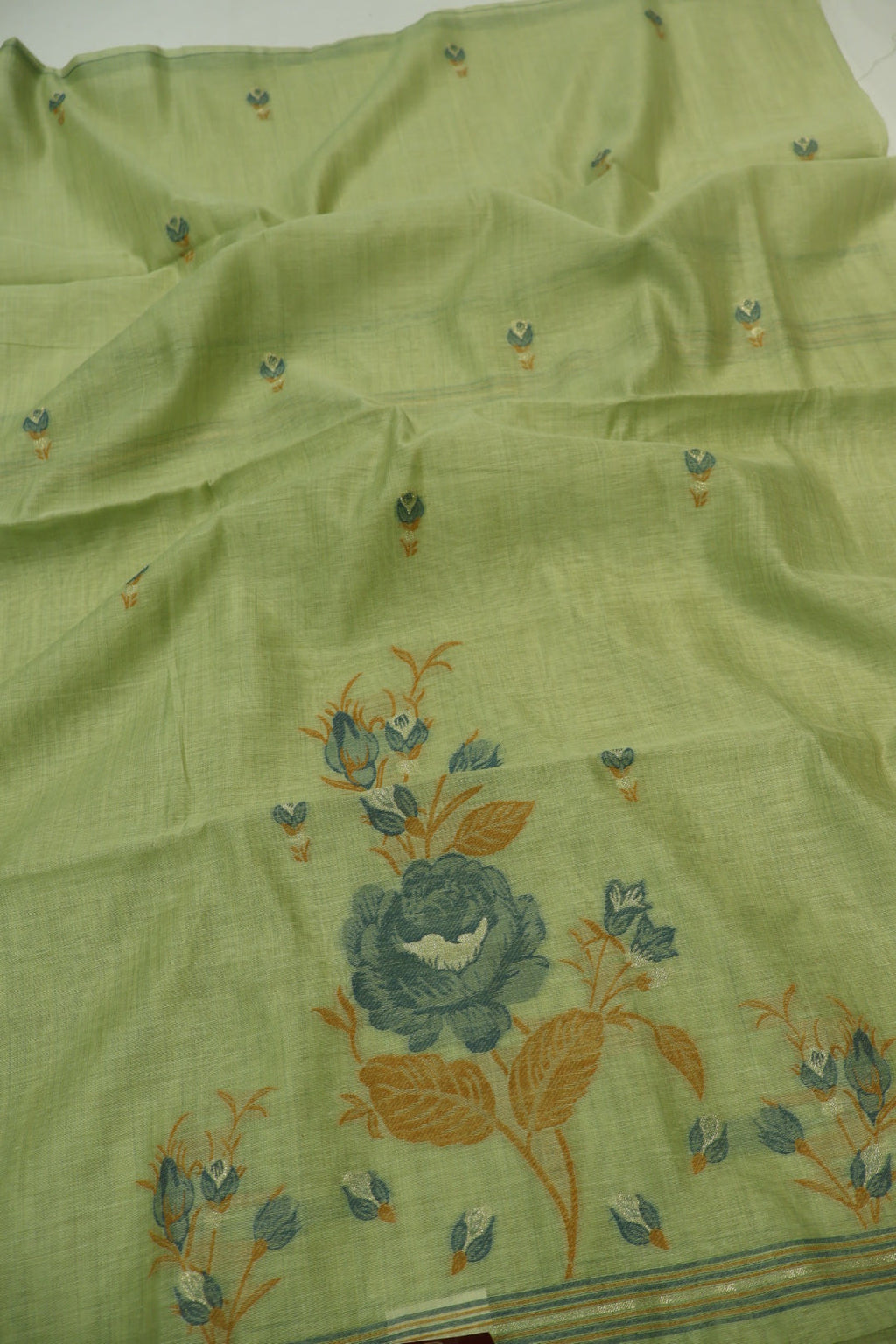 Green Banarasi Chanderi Silk Blend Jamdani Woven Unstitched Suit Set With Chanderi Woven Dupatta The Banarasee Aura