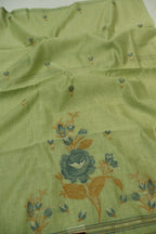 Green Banarasi Chanderi Silk Blend Jamdani Woven Unstitched Suit Set With Chanderi Woven Dupatta The Banarasee Aura