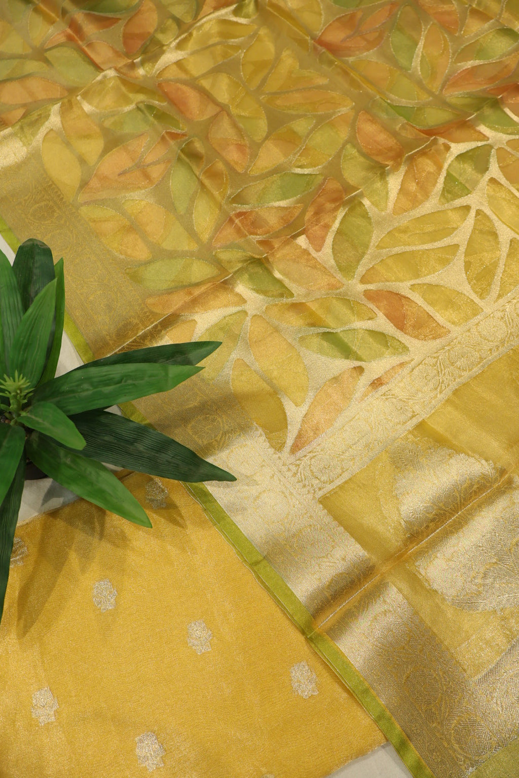 Yellow Golden Banarasi Pure Tissue Silk Woven Unstitched Suit Set With Pure Tissue Silk Woven Rangkat Dupatta The Banarasee Aura