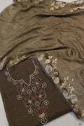 Coffee Brown Banarasi Pure Tissue Silk Hand Embroidered Unstitched Suit Set with Pure Tissue Silk woven Dupatta The Banarasee Aura