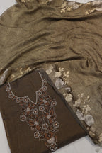Coffee Brown Banarasi Pure Tissue Silk Hand Embroidered Unstitched Suit Set with Pure Tissue Silk woven Dupatta The Banarasee Aura
