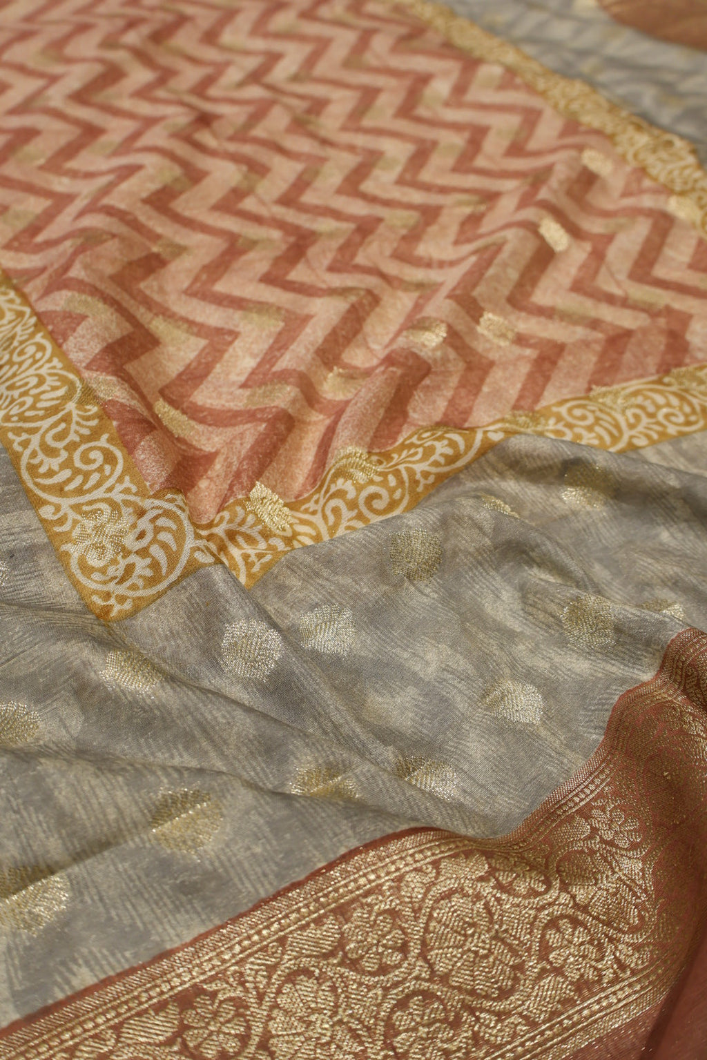 Rust Brown Banarasi Pure Chanderi Silk Hand Blocked and Woven Unstitched Suit Set With Pure Chanderi Silk Hand Blocked Woven Dupatta The Banarasee Aura