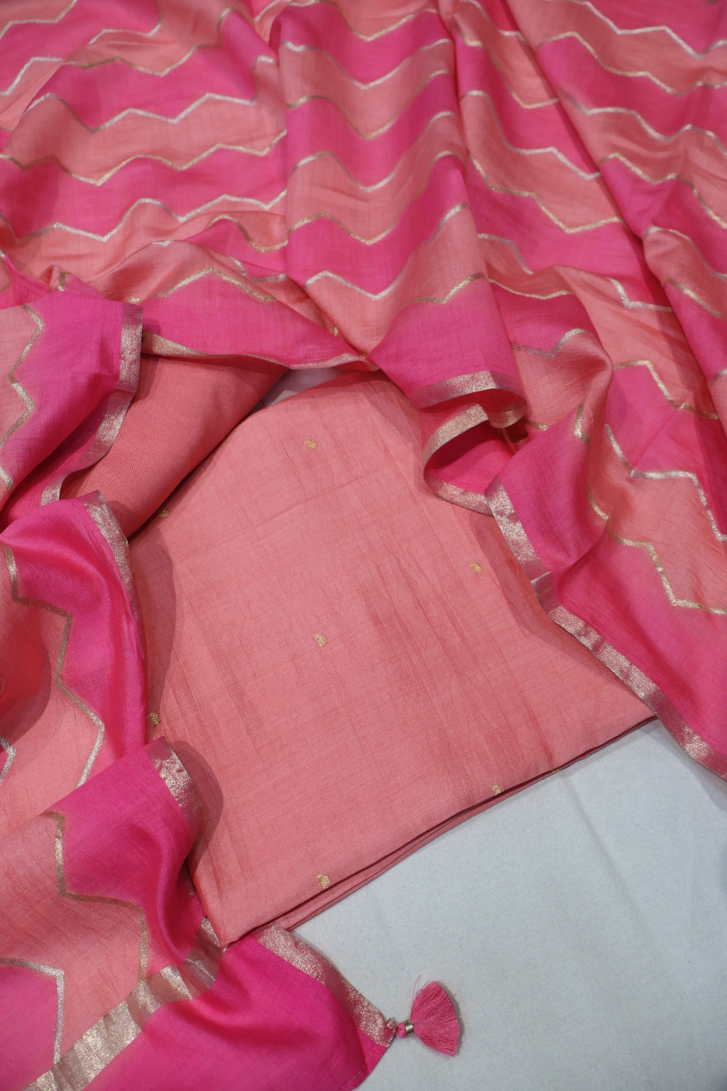 Pink Banarasi Pure Chiniya Silk Kadhwa Woven Unstitched Suit Set With Pure Chiniya Silk Woven Rangkat Dupatta The Banarasee Aura