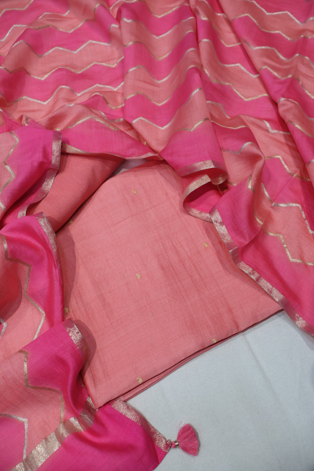 Pink Banarasi Pure Chiniya Silk Kadhwa Woven Unstitched Suit Set With Pure Chiniya Silk Woven Rangkat Dupatta The Banarasee Aura
