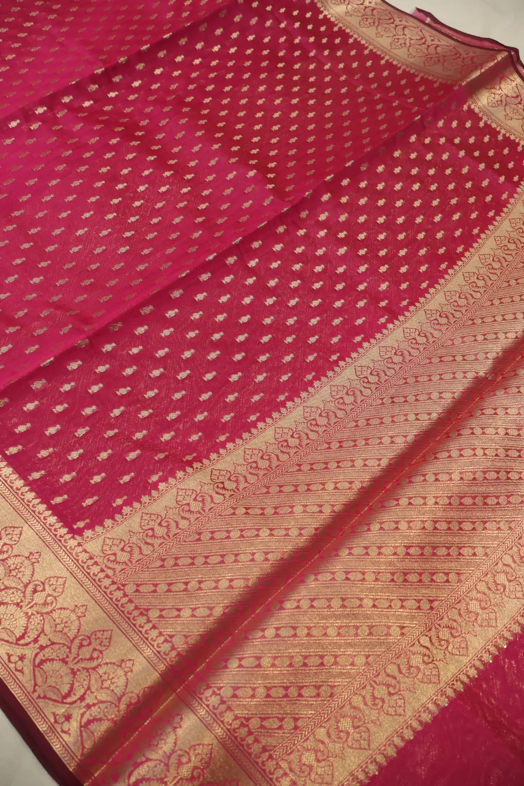 Rani Pink Chanderi Silk Banarasi Zari Weaved Saree With Blouse The Banarasee Aura