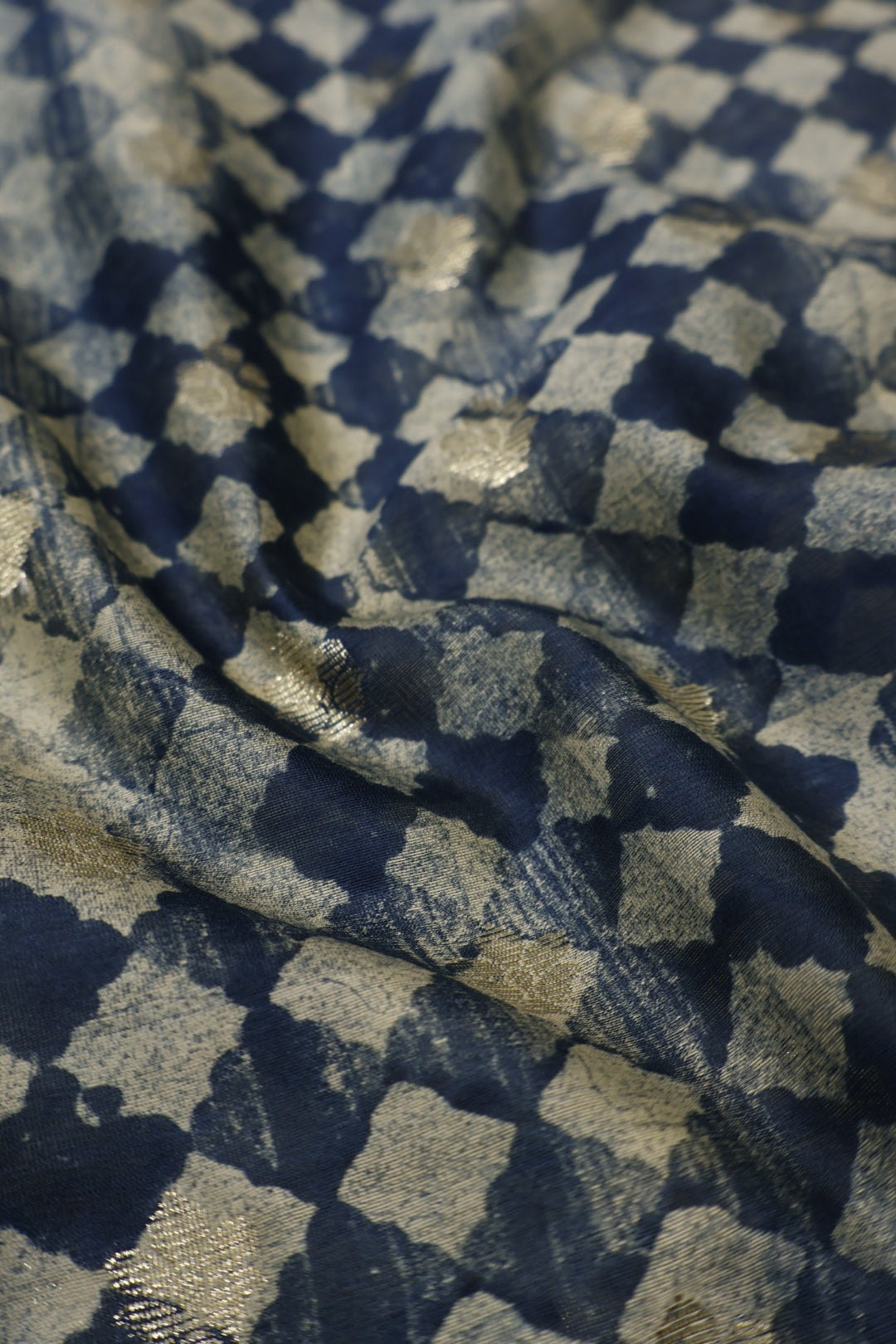 Navy Blue Banarasi Pure Chanderi Silk Hand Blocked and Woven Unstitched Suit Set With Pure Chanderi Silk Hand Blocked Woven Dupatta The Banarasee Aura