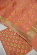 Peach Banarasi Chanderi Silk Blend  Woven Unstitched Suit Set With Chanderi Woven Dupatta The Banarasee Aura