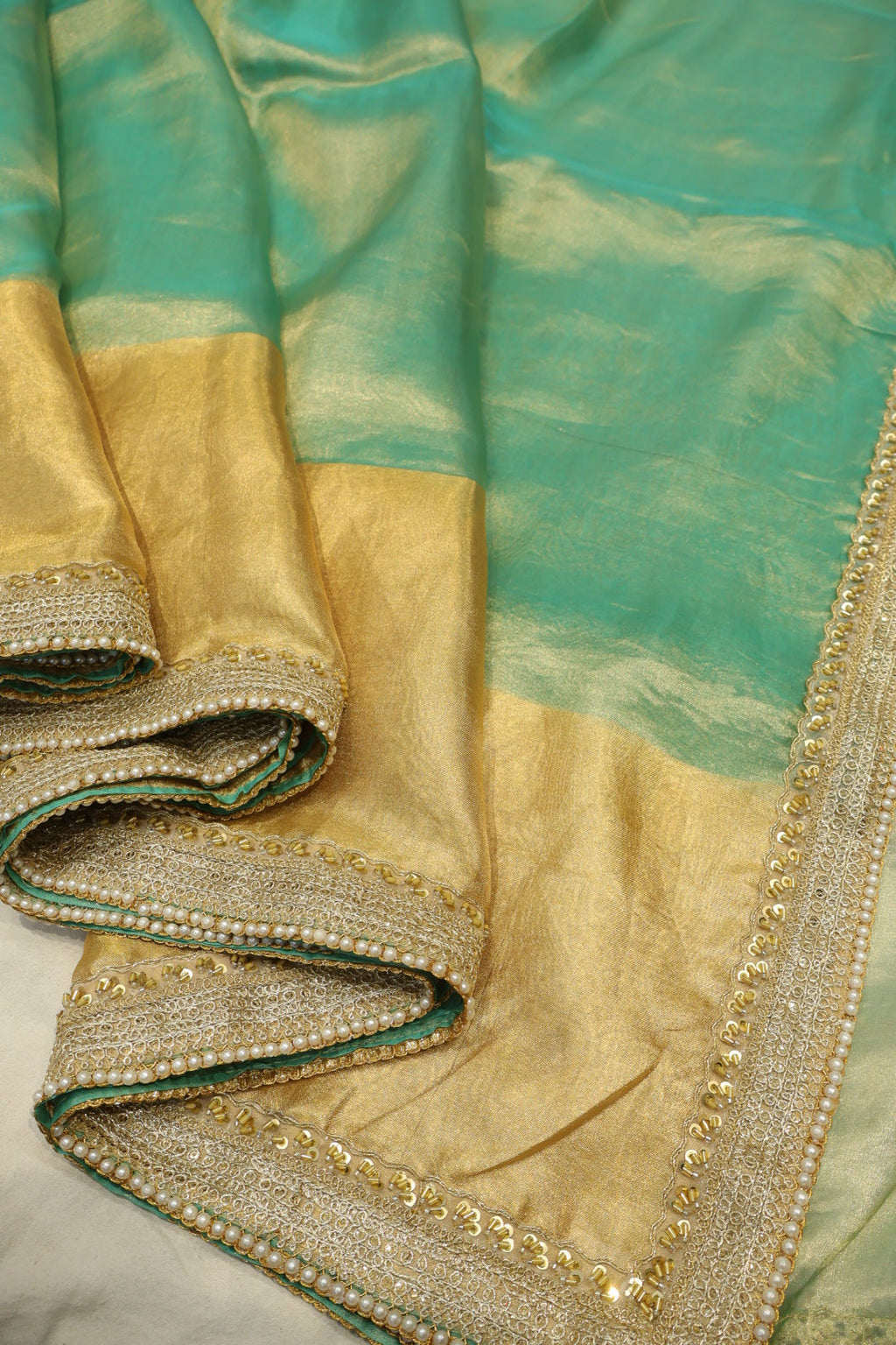 Turquoise Blue Pure Banarasi Tissue Silk Saree With Pure Tissue Silk Blouse The Banarasee Aura