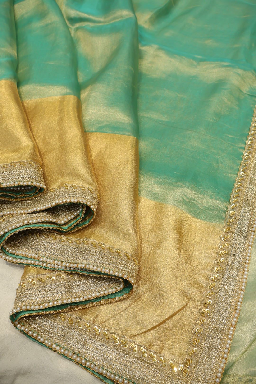 Turquoise Blue Pure Banarasi Tissue Silk Saree With Pure Tissue Silk Blouse The Banarasee Aura