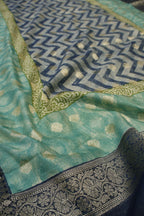 Navy Blue Banarasi Pure Chanderi Silk Hand Blocked and Woven Unstitched Suit Set With Pure Chanderi Silk Hand Blocked Woven Dupatta The Banarasee Aura