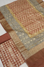 Rust Brown Banarasi Pure Chanderi Silk Hand Blocked and Woven Unstitched Suit Set With Pure Chanderi Silk Hand Blocked Woven Dupatta The Banarasee Aura