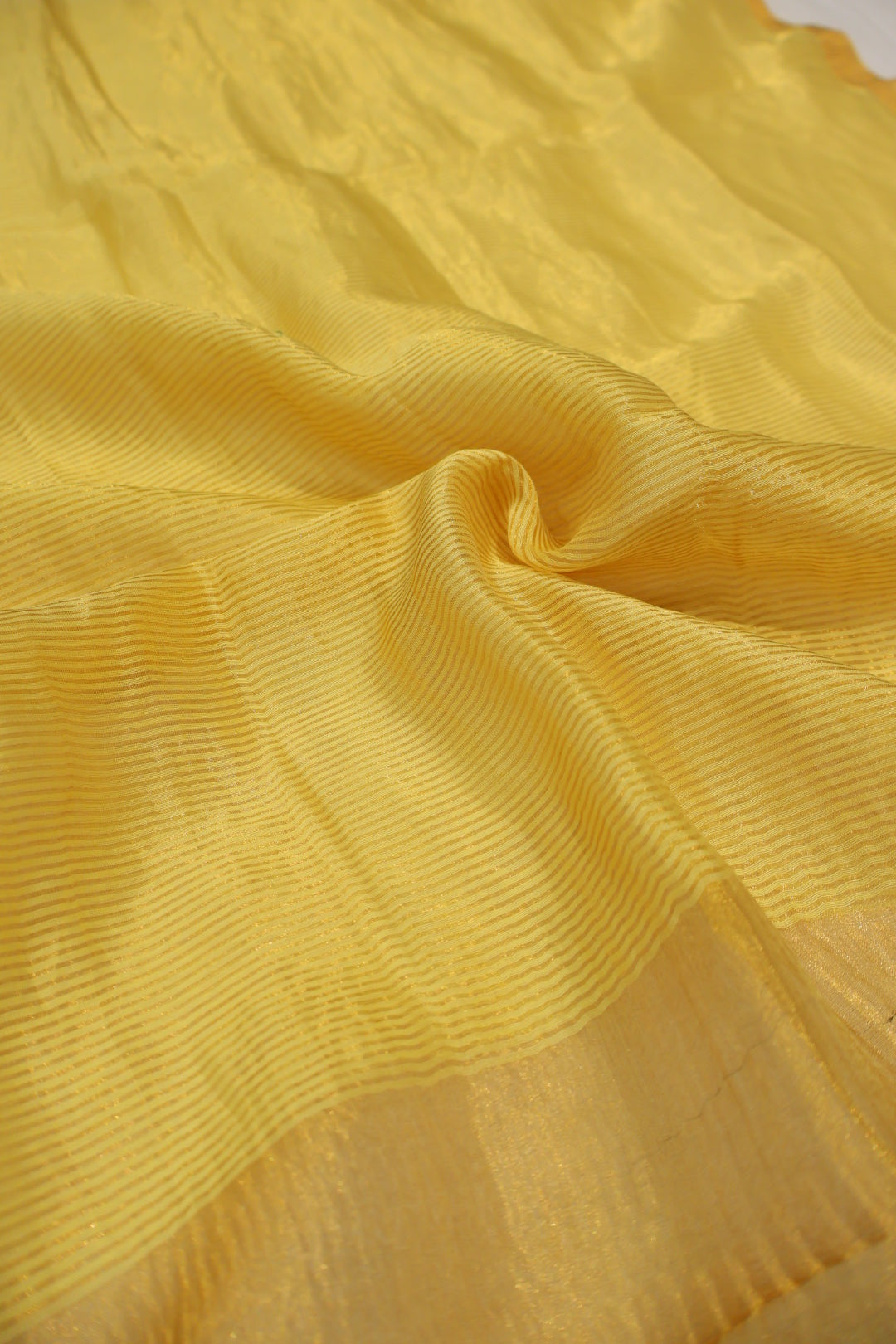 Yellow Banarasi Pure Tissue Silk Hand Embroidered Unstitched Suit Set with Pure Tissue Stripes Dupatta The Banarasee Aura