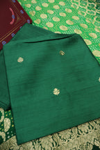 Bottle Green Pure Banarasi Chiniyal Silk Unstitched Suit Set With Pure Khadi Georgette Bandhej Dupatta The Banarasee Aura