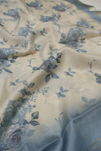 Dusty Steel Blue Embroidered Unstitched Suit Set With Chanderi Digital Printed Dupatta The Banarasee Aura