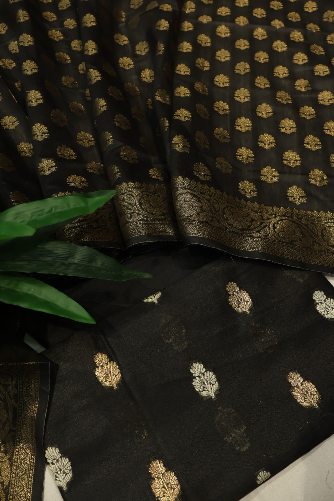 Black Cotton Silk Meenakari Woven Unstitched Banarasi Suit Set The Banarasee Aura