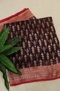 Deep Maroon Pure Mal Chanderi Banarasi Golden Zari Weaved Saree With Blouse The Banarasee Aura