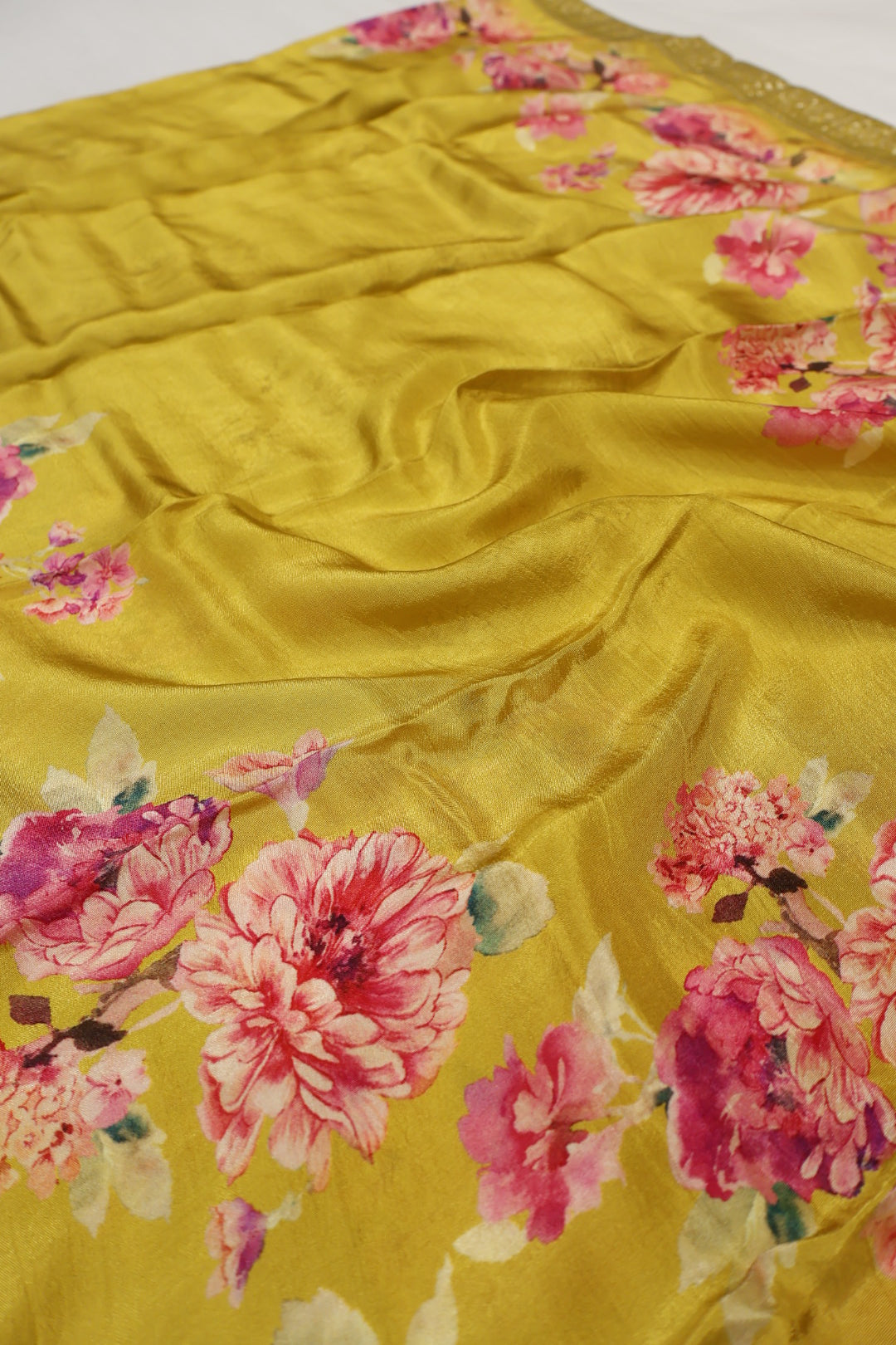 Mustard Uppada Silk Embroidered and Self Woven Unstitched Suit Set With Uppada Silk Digital Printed Dupatta The Banarasee Aura