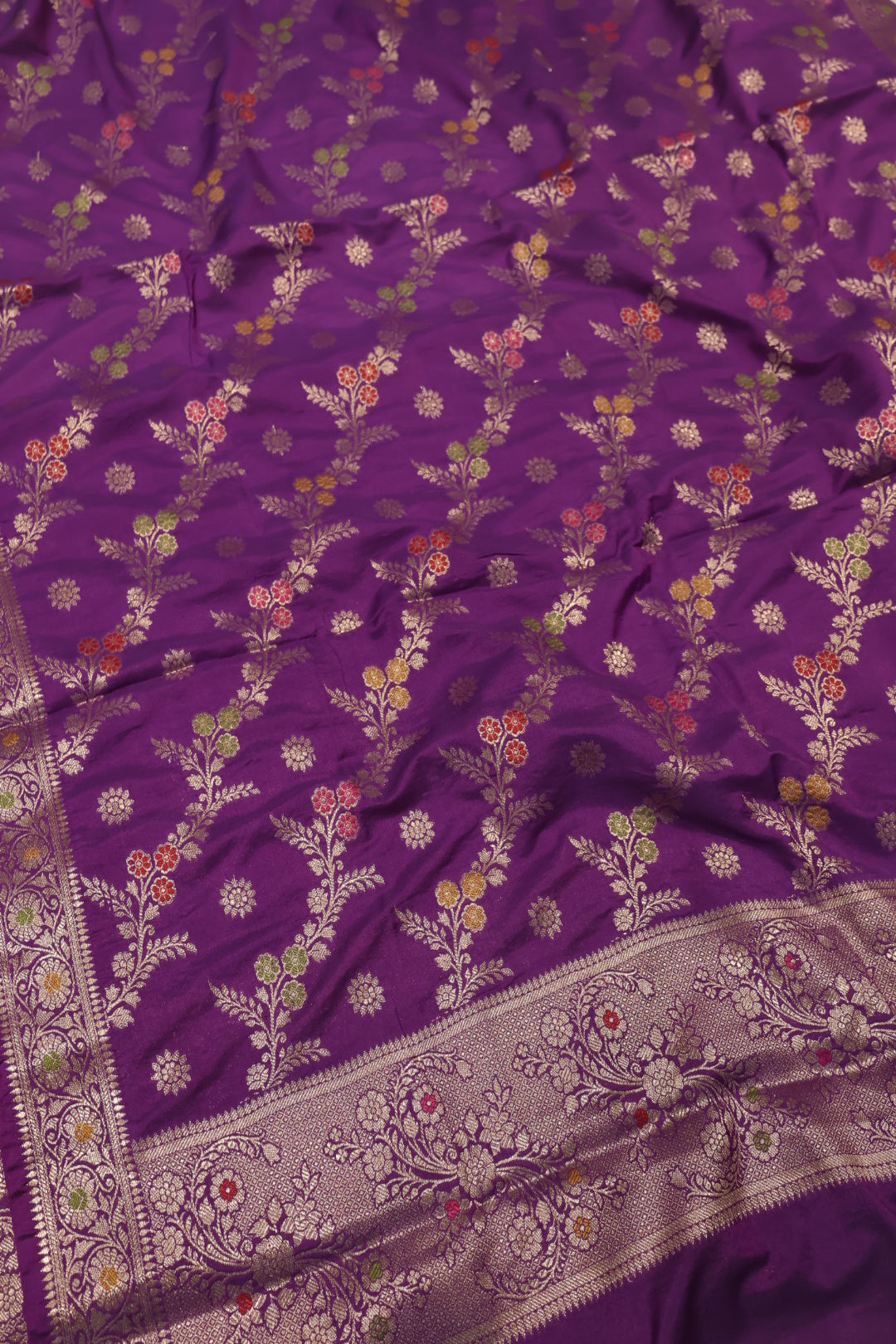 Purple Satin Silk Tilfi Meenakari Woven Unstitched Banarasi Suit Set The Banarasee Aura