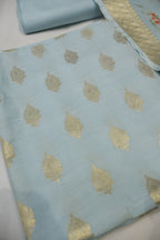 Sky Blue Banarasi Silk Blend  Woven Unstitched Suit Set With Chanderi Woven Dupatta The Banarasee Aura