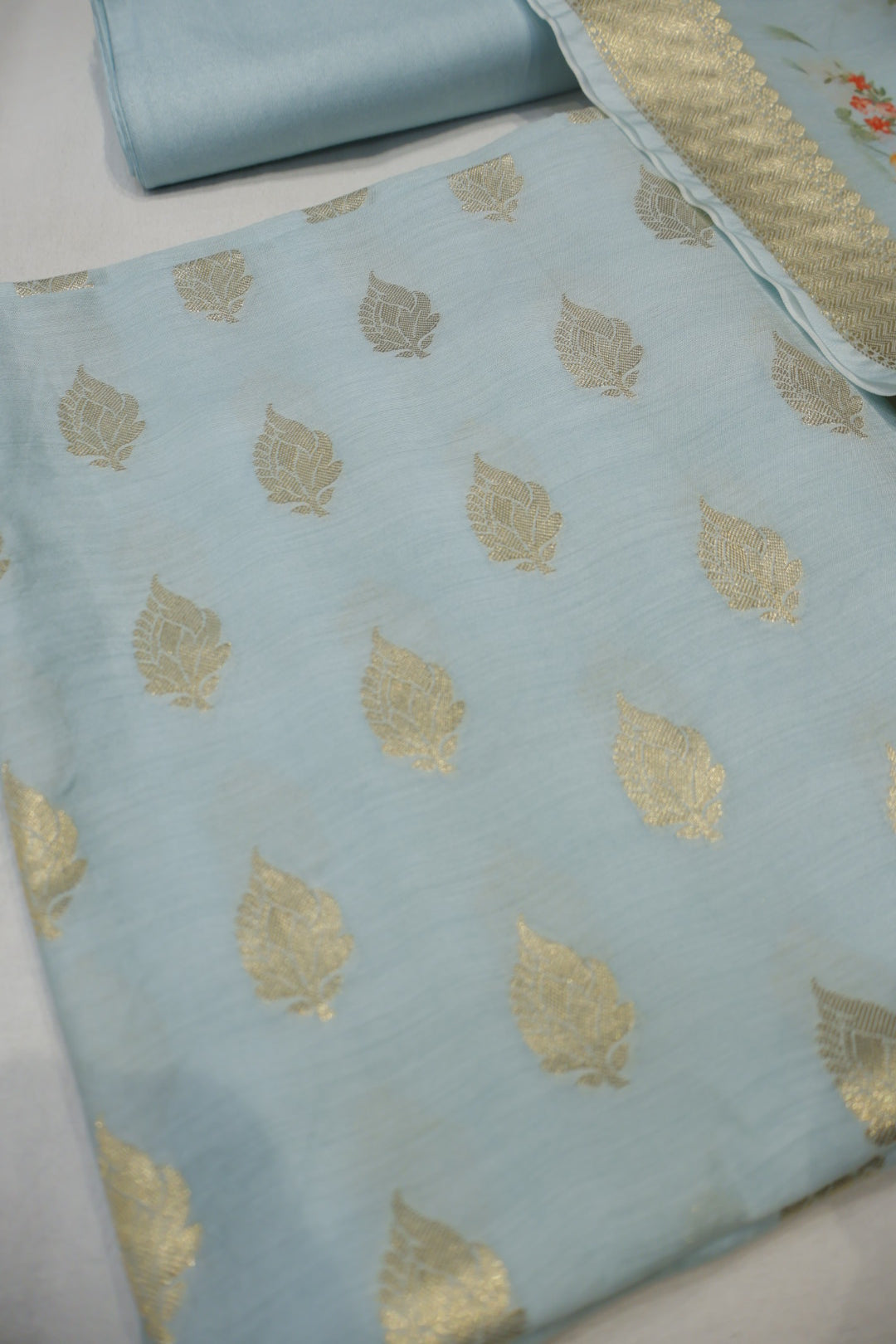 Sky Blue Banarasi Silk Blend  Woven Unstitched Suit Set With Chanderi Woven Dupatta The Banarasee Aura