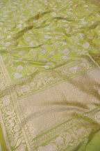 Lime Green Katan Silk Woven Unstitched Suit Set With Katan Silk Shikargah Sona Roopa Woven Dupatta The Banarasee Aura
