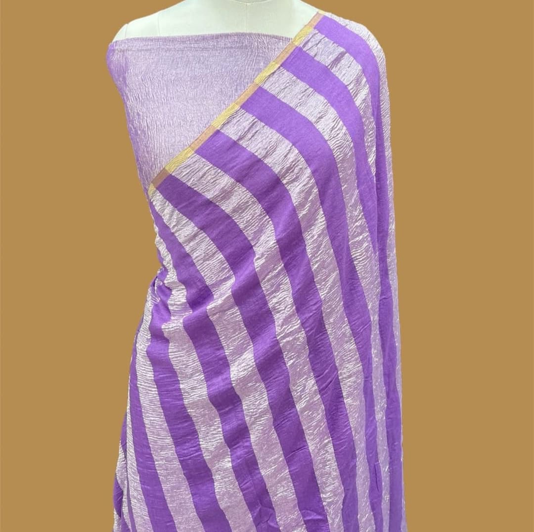Purple Moonga Tissue Banarasi Saree With Crushed Tissue Blouse The Banarasee Aura